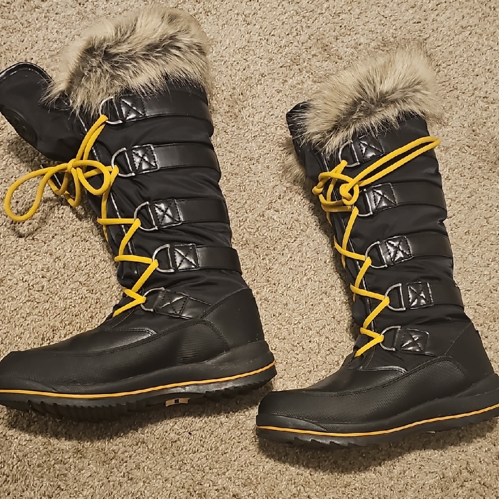 Women's Black Winter Boots with Faux Fur Trim
